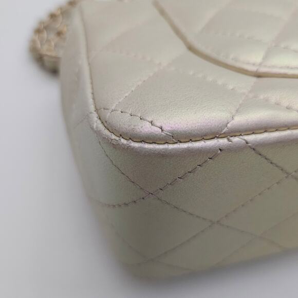 Chanel  Iridescent Lambskin Quilted Mini Rectangular Flap Champagne Gold - Picture 14 of 16